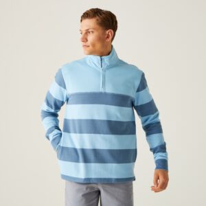 Men Half Zip Sweatshirt Powder Blue Coronet Blue Stripe