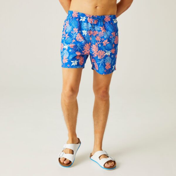 Men Swim Shorts Oxford Blue Family Hawaiian Print