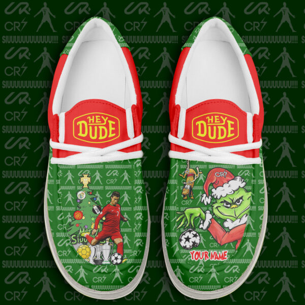 Tubopro Cristiano Ronaldo And Grinch Personalized Hey Dude Shoes For Men And Women