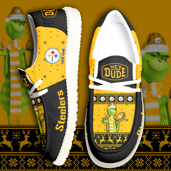 Tubopro The Grinch & Pittsburgh Steelers Personalized Hey Dude Shoes For Men And Women