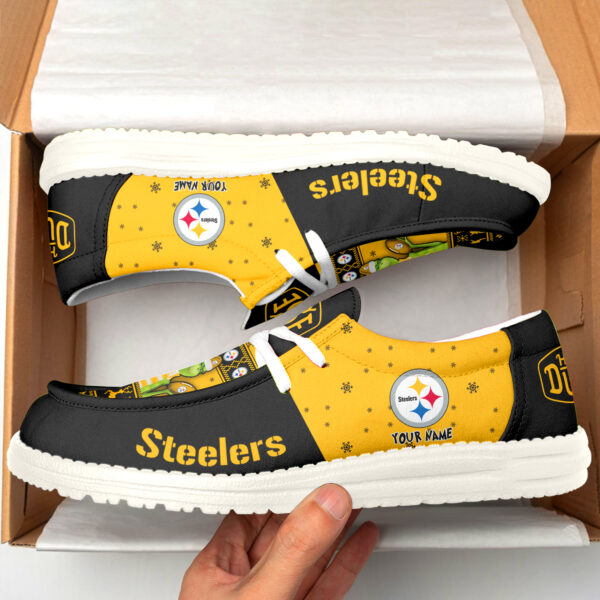 Tubopro The Grinch & Pittsburgh Steelers Personalized Hey Dude Shoes For Men And Women - Image 2