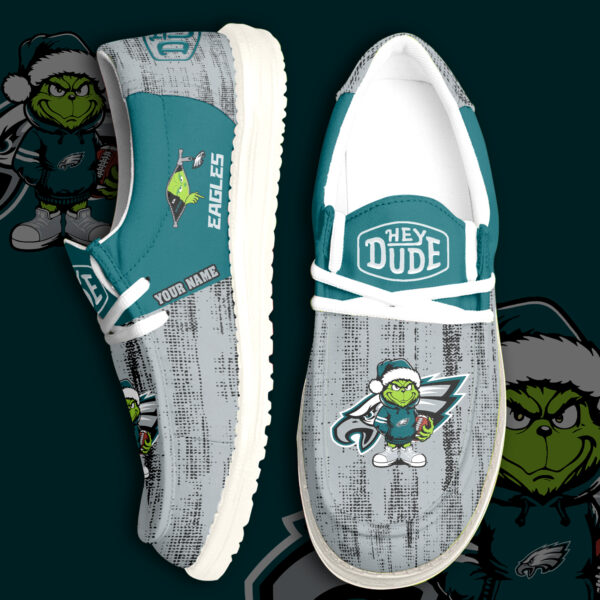 Tubopro The Grinch & Philadelphia Eagles Personalized Hey Dude Shoes For Men And Women