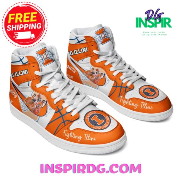 Tubopro Illinois Fighting Illini AJ1 High Sneakers Shoes For Men And Women - Image 2