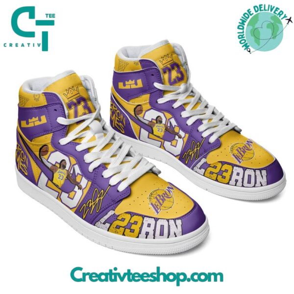 Tubopro Los Angeles Lakers AJ1 High Sneakers Shoes For Men And Women - Image 2