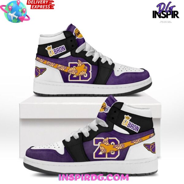 Tubopro Los Angeles Lakers AJ1 High Sneakers Shoes For Men And Women - Image 2