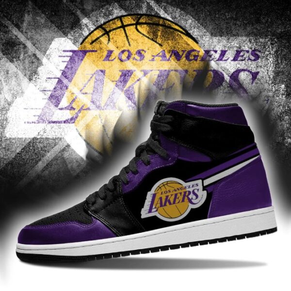 Tubopro Los Angeles Lakers NBA AJ1 High Sneakers Shoes For Men And Women - Image 3