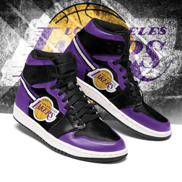 Tubopro Los Angeles Lakers NBA AJ1 High Sneakers Shoes For Men And Women - Image 2