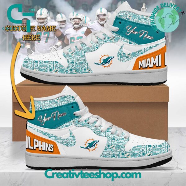 Tubopro Miami Dolphins AJ1 High Sneakers Shoes For Men And Women