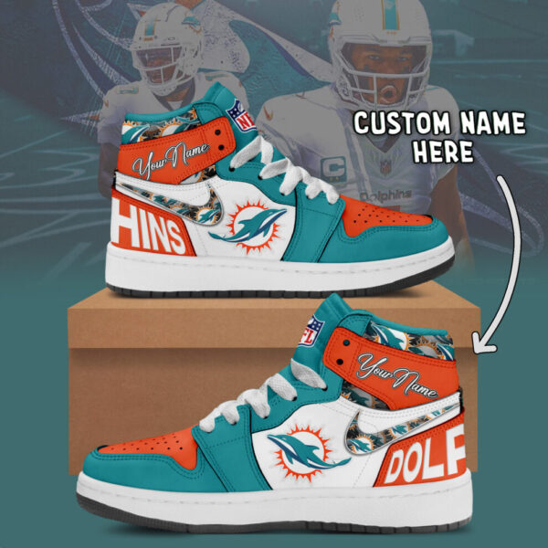 Tubopro Miami Dolphins AJ1 High Sneakers Shoes For Men And Women