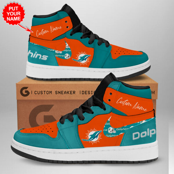 Tubopro Miami Dolphins AJ1 High Sneakers Shoes For Men And Women