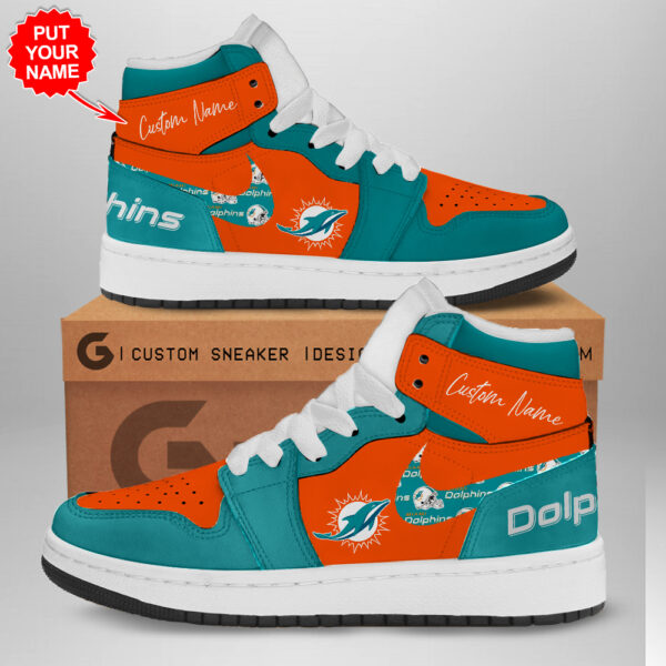 Tubopro Miami Dolphins AJ1 High Sneakers Shoes For Men And Women