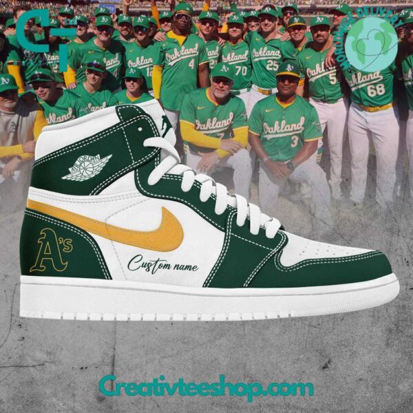 Tubopro Oakland Athletics AJ1 High Sneakers Shoes For Men And Women - Image 2