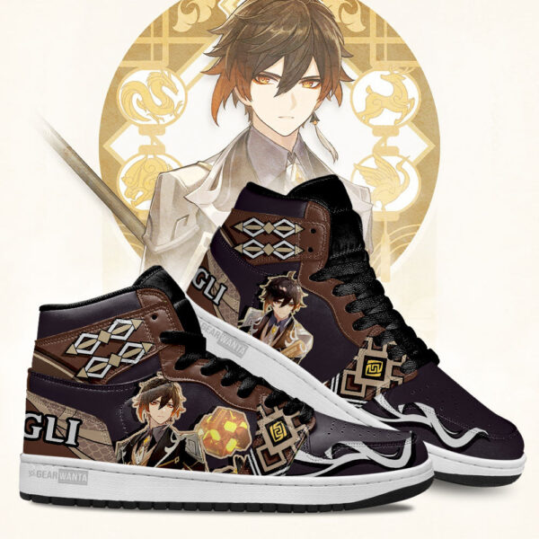 Tubopro Zhongli Genshin Impact AJ1 High Sneakers Shoes For Men And Women - Image 2