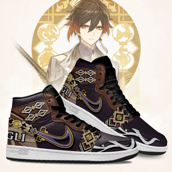 Tubopro Zhongli Genshin Impact AJ1 High Sneakers Shoes For Men And Women