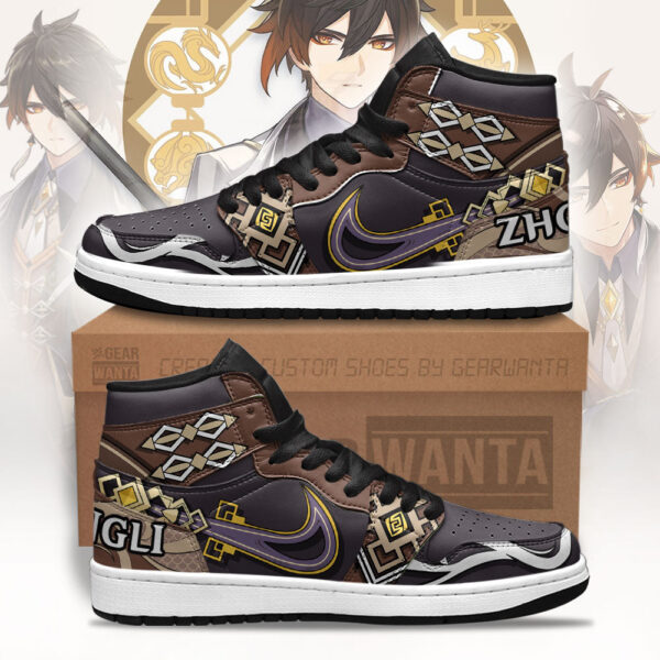 Tubopro Zhongli Genshin Impact AJ1 High Sneakers Shoes For Men And Women - Image 2